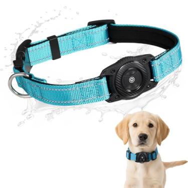 Imagem de SMART CC Coleira para cães Air Tag impermeável, Work for Apple Find My (não suporta suporte Andriod, suporte ajustável, coleira para cães com GPS para cães pequenos, médios e grandes (azul celeste)