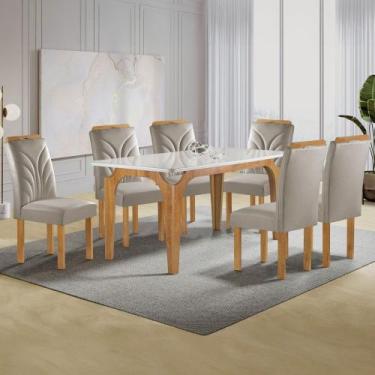 Imagem de Mesa de Jantar 6 Lugares Melina Carolina com Vidro Cinamomo/Off White/