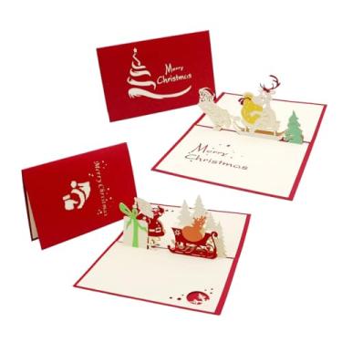 Imagem de XnxnzhHo Pacote com 2 cartões de Natal pop-up com envelopes, cartões de presente engraçados 3D, design de trenó do Papai Noel, para desejos de Natal para a família