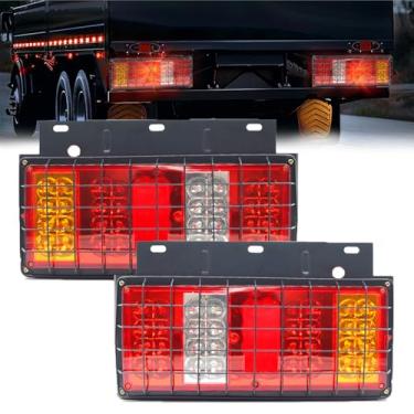 Imagem de Ygmylandbb Lanterna traseira de LED para caminhão, luzes traseiras de trailer com proteção de rede de ferro 12 V, luzes traseiras reversas, 2 peças, luzes traseiras para trailer, trailer, 2 peças (12