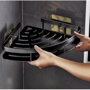 Imagem de ‌Suporte de parede para shampoo e sabonete - prateleira de banheiro sem furos, organizador de banheiro, resistente à água, fácil de instalar, adesivo forte (01 suporte canto)