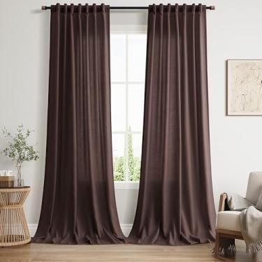 Imagem de Cortinas extralongas de 250 cm de comprimento para quarto, sala de estar, café, marrom, aba traseira, bolso para varão, filtragem de luz, cortinas semitransparentes, algodão, linho, texturizado, 250