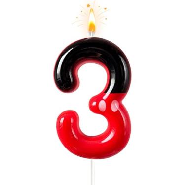 Imagem de JonesLi 3º Velas de aniversário rosa e pretas para crianças, decorações de 3º aniversário para crianças, enfeite de bolo de rato rosa, decoração de cupcake, para aniversários de crianças, aniversários