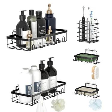 Imagem de Kit com 5 Suportes para Banheiro, Suporte Adesivo sem Furo para Shampoo e Saboneteira, Preto, Design Moderno e Durável