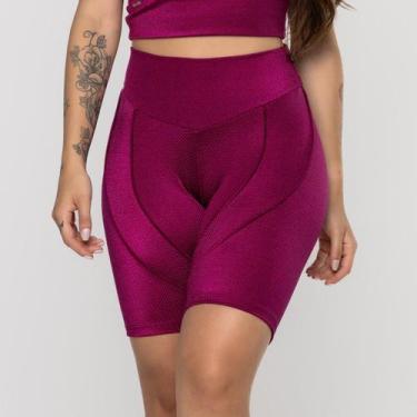 Imagem de Bermuda Fitness Feminina Recortes Poliamida Brilho Acetinado - Orbis F