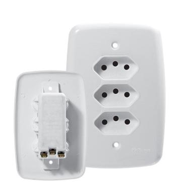 Imagem de Tomada Ideale Pluzie Linha Facil Tripla 2P+T 10A Com Placa 4X2 Branca