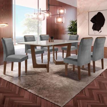 Imagem de Mesa de Jantar 6 Lugares Itália com Vidro Chocolate/Off White/Cinza - Panorama Móveis