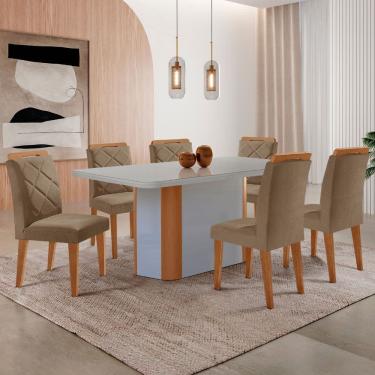 Imagem de Mesa de Jantar Isadora 180cm Tampo MDF Vidro Canto Copo e 6 Cadeiras Melissa