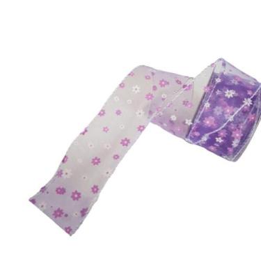 Imagem de Fita Aramada Voal Lilás Com Mini Flores Comp 9.14m - Carmella Presente