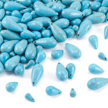 Imagem de Elecrelive 105 peças de contas de turquesa azul, 3 tamanhos, gota superior perfurada, pedras preciosas sintéticas para pulseiras bolo, colares, brincos, faça você mesmo para fazer joias