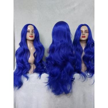 Imagem de Peruca wig azul ondulada lisa azul claro curta longa franja - JUPERUCA