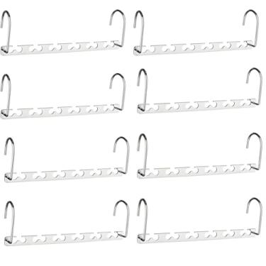 Imagem de Cabides mágicos de aço inoxidável Suporte antiderrapante de 6 buracos Suporte multifuncional para secagem dobrável Cabides que e****mizam espaço para casacos pesados, (8-piece)