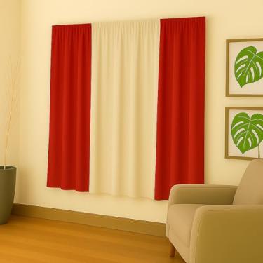 Imagem de Cortina Decorativa em Malha Gel, 2,00x1,70m, Poliéster, para Sala, Quarto e Escritório (VERMELHO/PÁLHA)