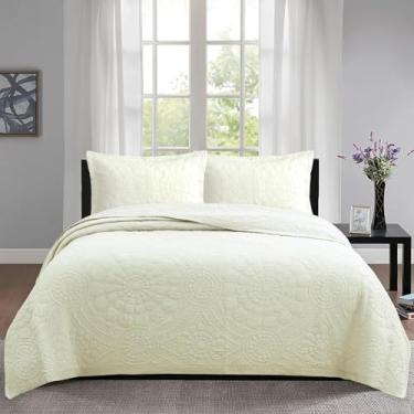 Imagem de Capa De Cama De Casal 240 X 260 Cm Colcha Acolchoada 100% Algodão Com 2 Fronhas, Manta De Cama Macia E Confortável, @6, 240x260cm