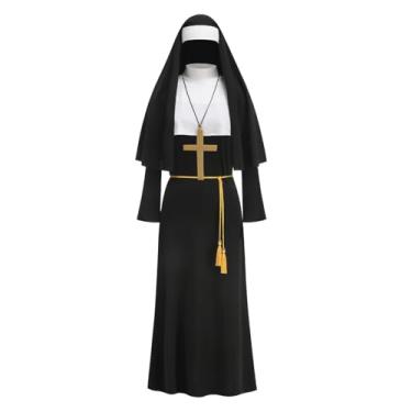Imagem de yolsun Fantasia de freira para mulheres, fantasia de freira, Halloween, cosplay, fantasia, Capa longa, G