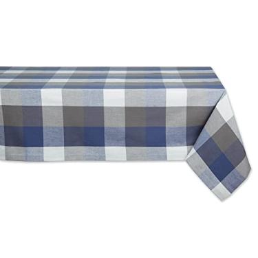 Imagem de DII Toalha de mesa 100% algodão, coleção xadrez tricolor, toalha de mesa, 132 x 132, azul francês