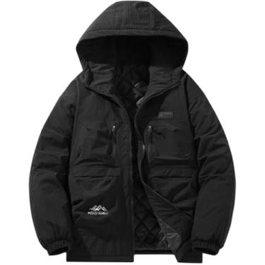 Imagem de Jaqueta De Algodão Com Capuz De Inverno Masculina Jaqueta Quente Espessada Roupa De Trabalho Moda Solta Casual Top Outerwear, black, 8XL