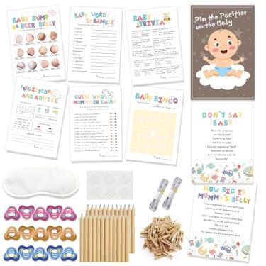 Imagem de Jogos de chá de bebê menino ou menina - 9 jogos, divertidos e fáceis de jogar, Baby Bingo, Don't Say Baby, Adivinhe quem mamãe ou papai, confusão de palavras, prenda a chupeta, previsões e conselhos