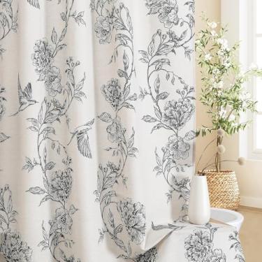 Imagem de MitoVilla Conjunto de cortina de chuveiro Black Farmhouse, cortinas de chuveiro de algodão floral beija-flor Cottagecore para banheiro, decoração moderna de banheiro country, 183 cm L x 183 cm C