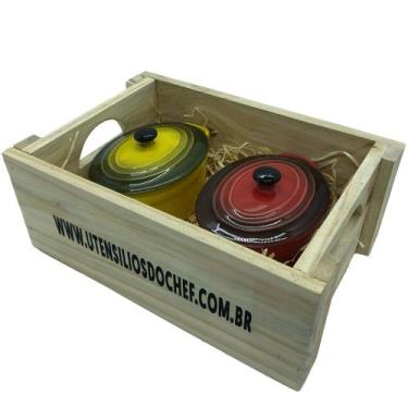 Imagem de Panelinhas Amarelo, Vermelho de Porcelana Oval com engradado para pres