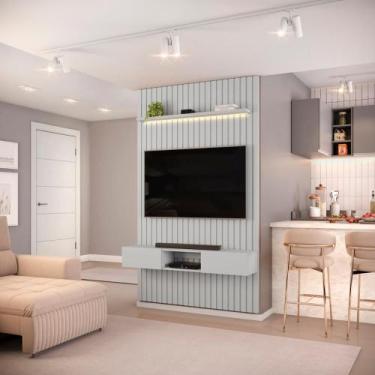 Imagem de Painel com Bancada para TV até 60 Polegadas Ripado com LED DJ Móveis T