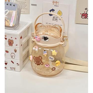 Imagem de Garrafa de água para plástico transparente de grande capacidade bonito suco leite chá copo de água com alça livre de BPA