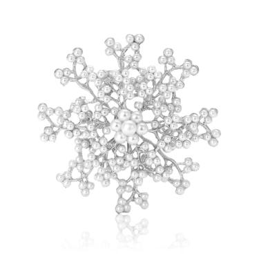 Imagem de Broche grande floral de imitação de floco de neve elegante para mulheres delicadas flores de inverno broches de lapela para vestido terno chapéu feriado casamento noiva moda joias