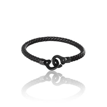 Imagem de Lucky Brand Pulseira masculina interloque de cordão marrom 8,5 latão banhado a preto, pulseira com fio, joia masculina