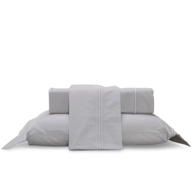 Imagem de Plumasul Jogo de Cama Essenze Lato 100% Algodão Percal 200 Fios Queen 4 peças Cor Cinza Festone Cinza