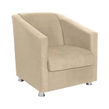 Imagem de Vit Decor Poltrona Bege Bia Design Cúbico Acolchoado com Pés Cromados - Poltrona Envolvente para Sala de Estar, Recepção e Home Cinema - 75cm Altura x 65cm Largura (Bege)