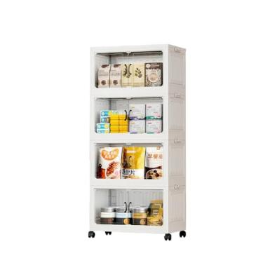 Imagem de Armário Organizador Dobrável com Rodas 360°, 4 Camadas, 60x35x134.5cm, Caixa de Armazenamento Multiuso para Casa, Quarto, Cozinha