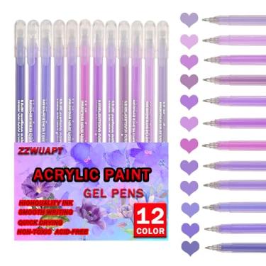 Imagem de ZZWUAPT Canetas de gel de tinta arilica roxa, caneta de gel acrílico 3D de 12 cores, canetas pastel para papel preto, madeira, tela, pedra, pintura rupestre, vidro, superfícies de cerâmica, artesanato