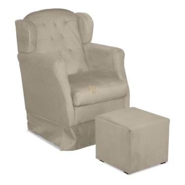 Imagem de Vit Decor Kit Poltrona de Amamentação Malu Bege com Puff Balanço Suave Capitonê - Conforto Ergonômico para Quarto de Bebê, Berçário e Descanso da Mamãe (Bege)