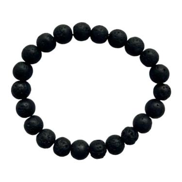 Imagem de Pulseira Pedra Vulcânica Negra Natural Unissex 8 Mm