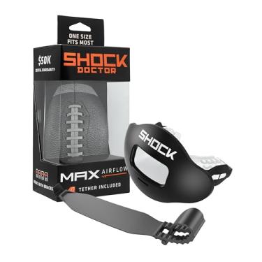 Imagem de Shock Doctor Protetor labial, protetor bucal para adultos e jovens com alça, bocal de futebol de abertura larga respirável para jovens e adultos OSFA, Shock Doctor Mouth Guards, fluxo de ar máximo