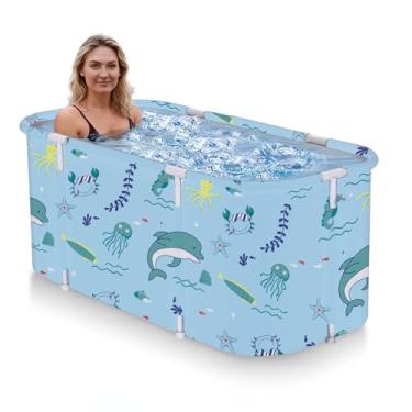 Imagem de KAERMU Banheira dobrável para adultos, banheira de viagem dobrável portátil, banheira grande de spa e acampamento para relaxamento, material de PVC à prova de vazamento, design de economia de espaço