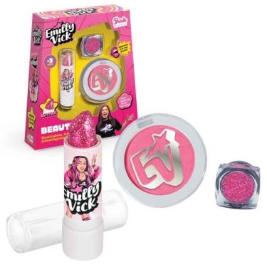 Imagem de Kit Maquiagem Infantil Emilly Vick dos Rosa Blush Batom Gel Glitter Br