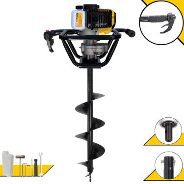 Imagem de Perfurador de Solo Máquina Fura Terra Trado Motorizado Lynus PSL517 À Gasolina 2 Tempos 52cc 1,8HP 9.000rpm Profissional + Broca 80x20cm
