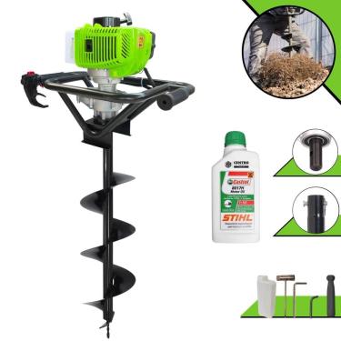 Imagem de Perfurador Menegotti MPS52 À Gasolina 2T 52cc 9.000rpm 1,8HP de Potência Com Broca 80x20cm Para Mourões e Reflorestamento + ÓLEO STIHL 2T