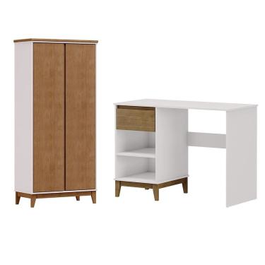 Imagem de Mesa Escrivaninha e Armario Escritorio MDF Off White Freijo Milani Store