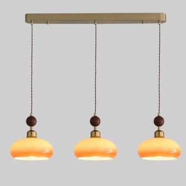 Imagem de Lustre moderno com 3 luzes, luminária de teto para ilha de cozinha, luminária de mesa de jantar com cúpula de vidro, luzes suspensas de tira longa para restaurante, café e bar