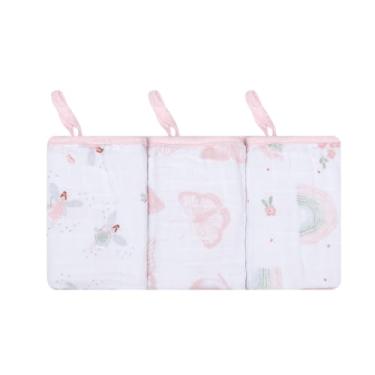 Imagem de Paninho De Boca Papi Soft Com Prendedor De Chupeta Estampado 40Cmx 40Cm, 3 uns, Arco de Flores, Rosa