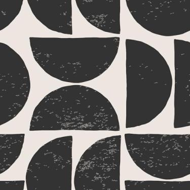 Imagem de Livelynine Papel de parede circular geométrico preto e branco de 43 x 600 cm