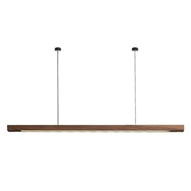 Imagem de Lustre LED minimalista com arte em madeira, luminária pendente para cozinha, mesa de jantar, luminária suspensa moderna com tiras para sala de estar e balcão de café da manhã