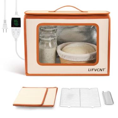Imagem de LIFVCNT Caixa dobrável com rack de metal e bandeja de água, impermeabilizador de pão com controle de temperatura de 20 a 55 °C e temporizador de 99H | Caixa à prova de massa para fermento, pizza