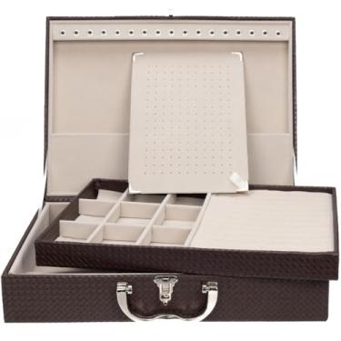 Imagem de Porta Joias Grande Em Maleta Dupla - Organizador Com VáRias Bandejas Para Bijuterias, Ideal Para Viagem - Caixa Grande Para Guardar Toda Sua ColeçãO(Marrom c/Gelo)