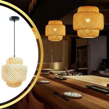 Imagem de Luminária Pendente 40Cm Lustre Teto Bambu Natural Gimpo