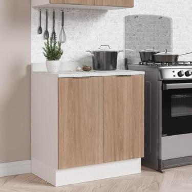 Imagem de Balcão 2 Portas 80cm Com Tampo Com Rodapé Puxador 150mm Ipanema CabeCa