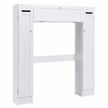 Imagem de Prateleira branca de madeira em vaso sanitário armário de armazenamento de chão porta economia de espaço armário de banheiro móveis domésticos (D conforme mostrado)