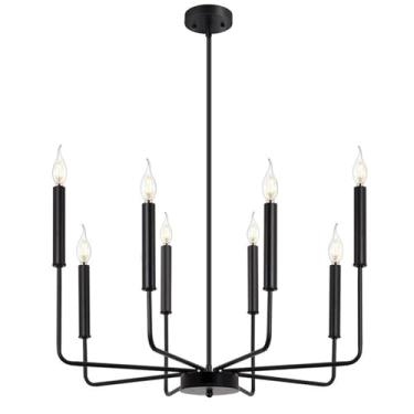 Imagem de KSSTEVNBD Lustre moderno antigo para casa de fazenda, luminária rústica de 8 luzes, luminária de teto industrial moderna para sala de jantar, quarto, hall de entrada, sala de estar, ilha de cozinha